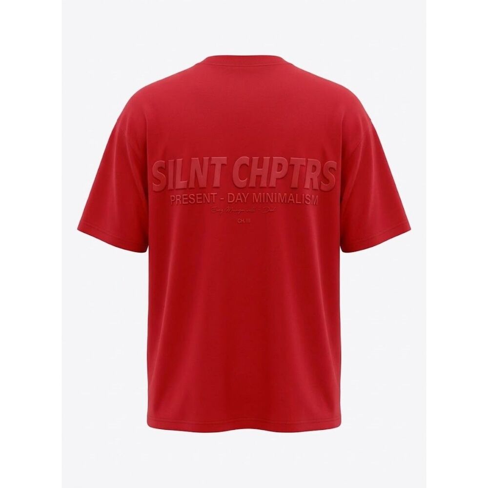 SILNT CHPTRS Mens XXL Red Present-Day Minimalism Embossed Graphic T-Shirt NWT